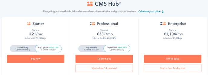 hubspot cms hub pricing - Licenze