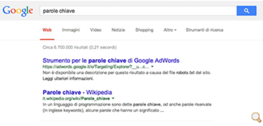 Ricerca di parole chiave su Google