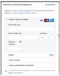 Come impostare un metodo di pagamento in Facebook ADS