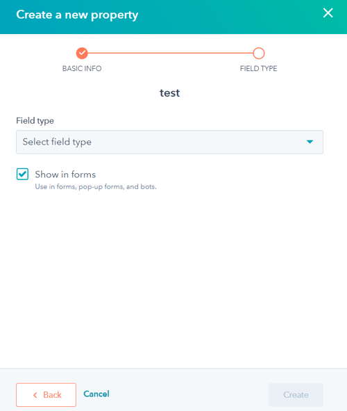 Selezionare il tipo di proprietà su Hubspot